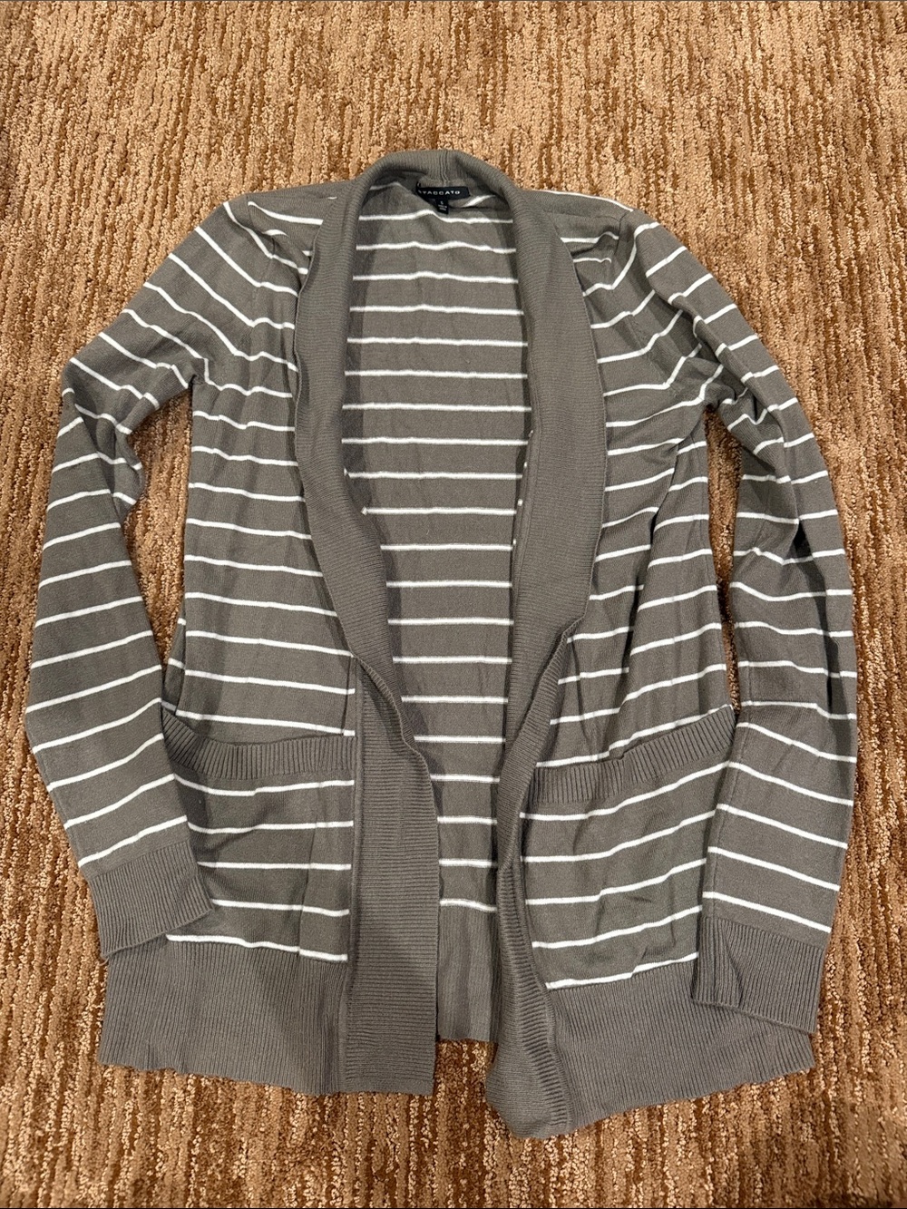 Staccato Gray and White Striped Open-Front Cardigan
